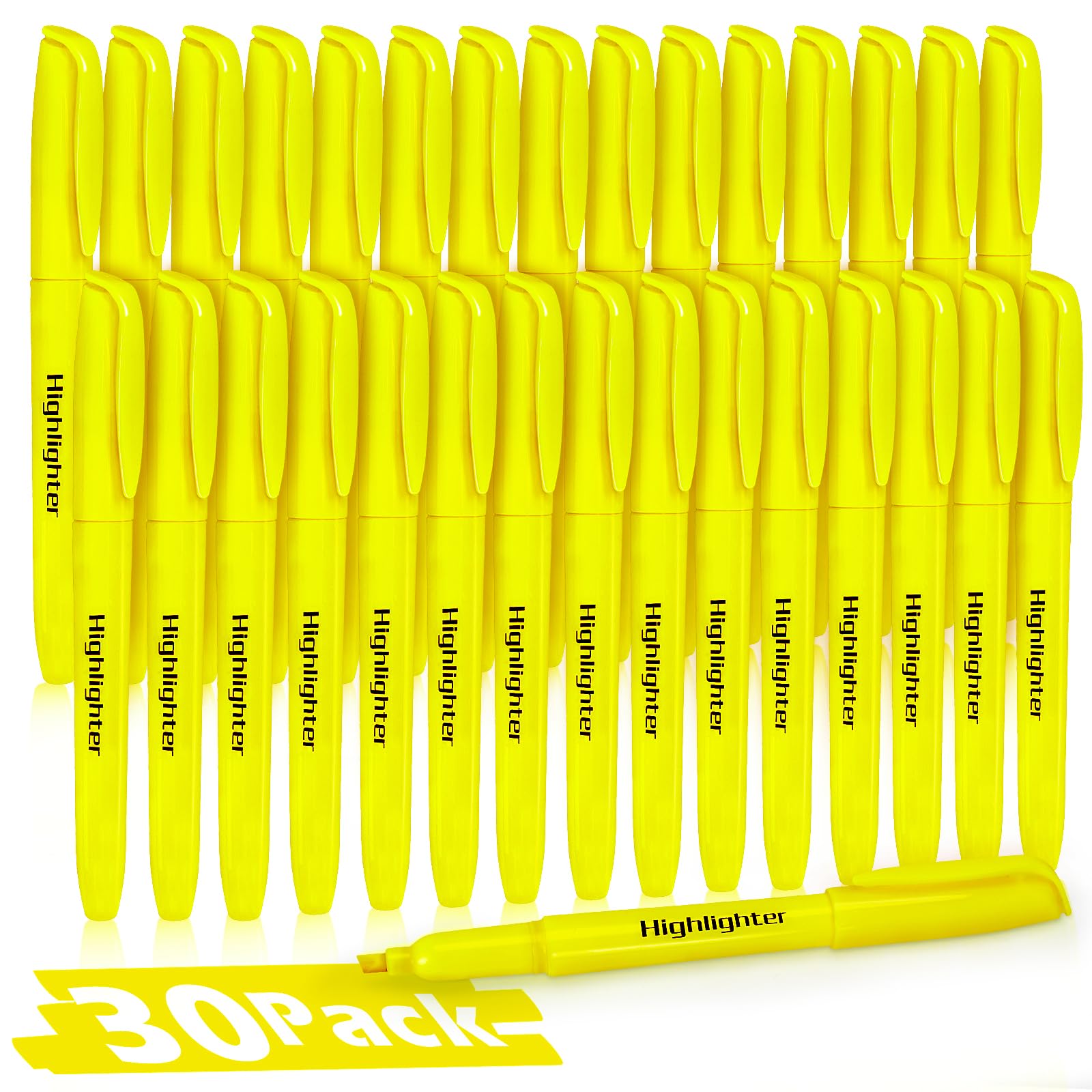 V-Opitos 30 Pack Yellow Highlighters, No Bleed Highlighters, Bright Highlighters With Soft Chisel Tips, Ideal For Office And Sch