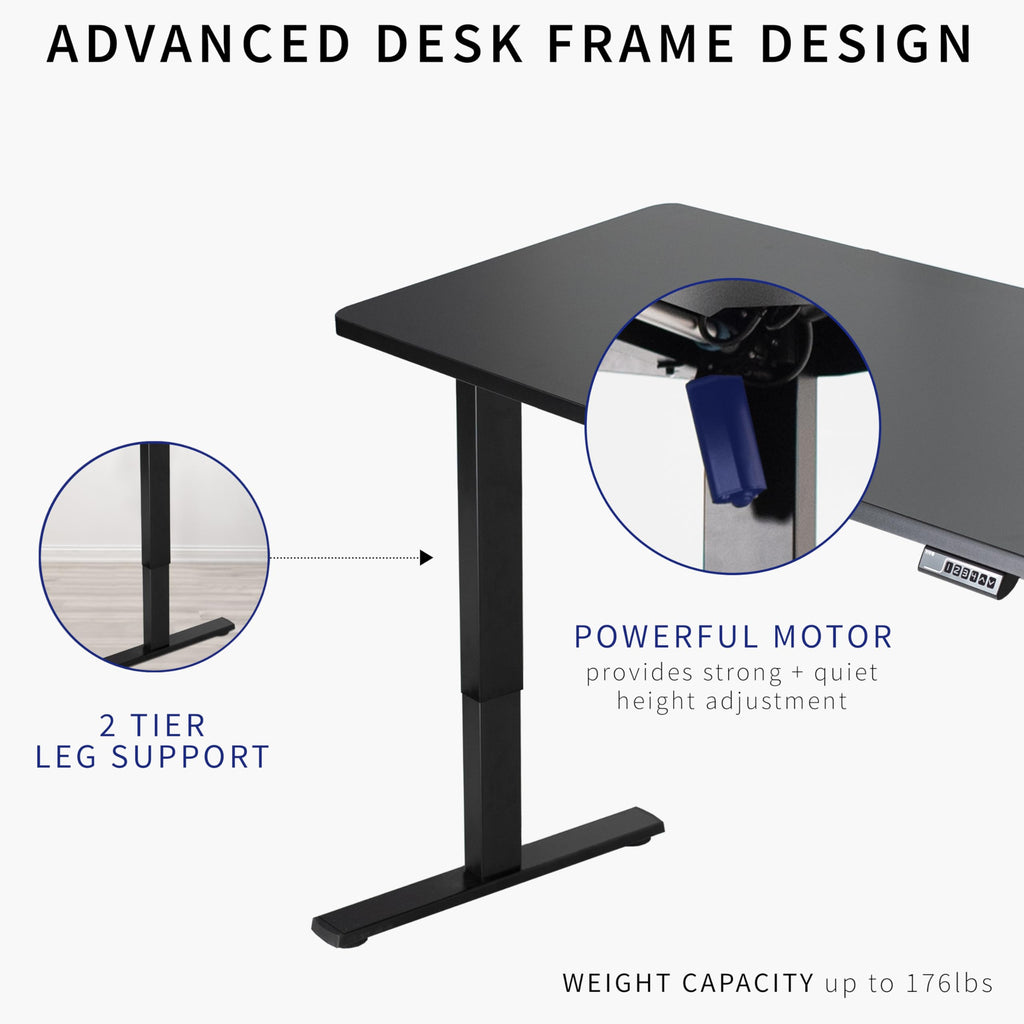 Vivo Electric Height Adjustable 43 X 24 Inch Memory Stand Up Desk, Rustic Vintage Brown Solid One-Piece Table Top, Black Frame, Standing Workstation With Preset Controller, 1B Series, Desk-Kit-1B4N