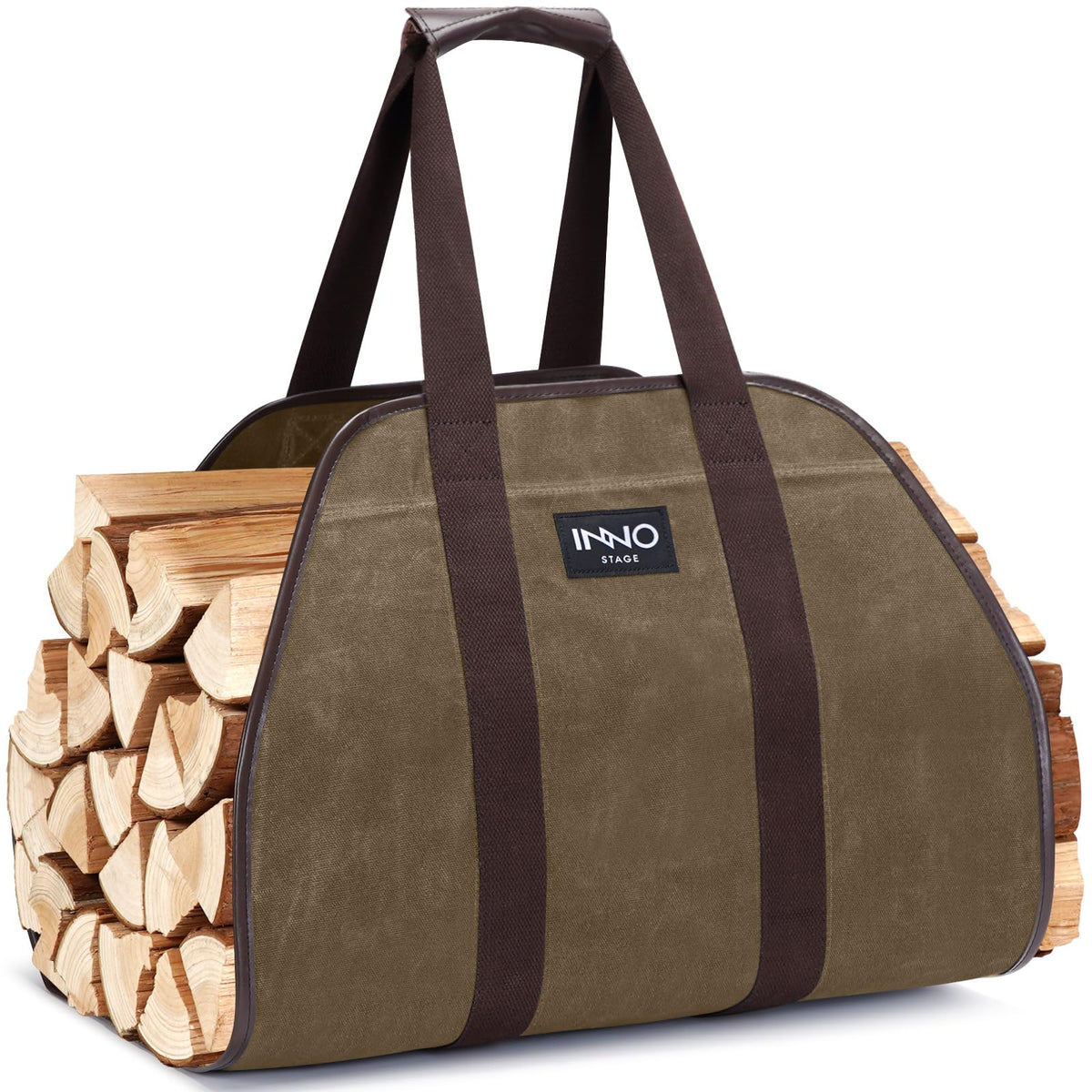 INNOSTAGE Firewood Log Carrier Tote Bag, 40X19 Endless Hay Hauling of Fireplace Wood Stove Accessories for Outdoor Camping Khaki