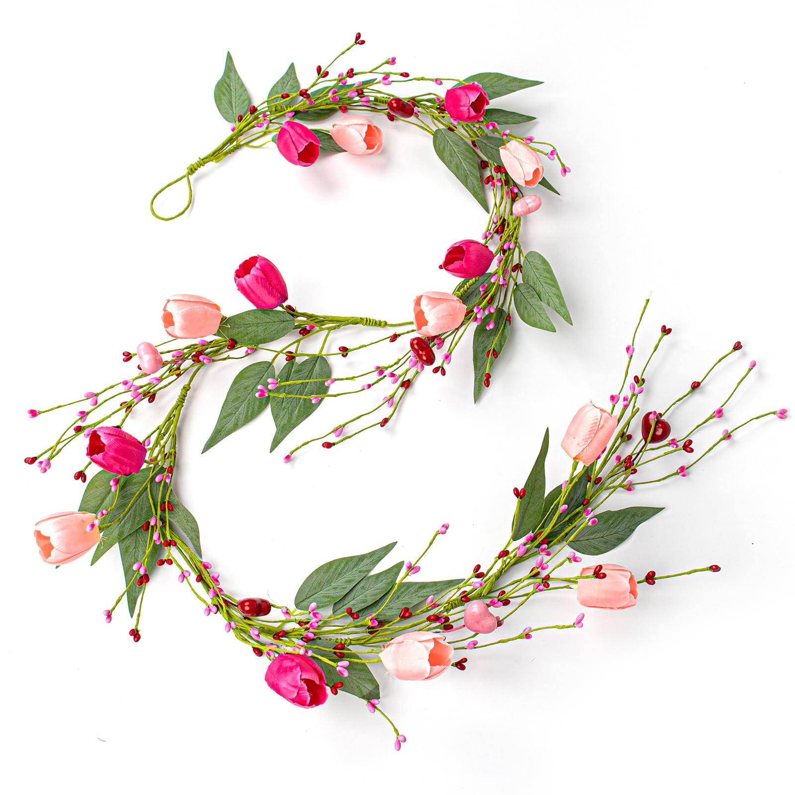 Yawwind 5 FT Artificial Valentine Garland Romantic Valentines Day Garlands Farmhouse Valentines Day Floral Garlands with Tulip H