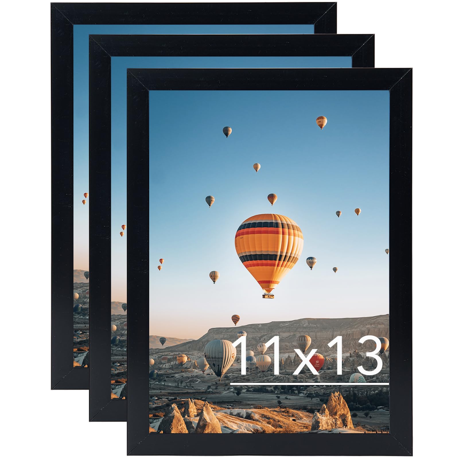 JCJMY 11x13 Black Picture Frame Set of 3, Horizontal and Vertical Formats for Wall Hanging, 11 x 13 Wall Gallery Poster Photo Fr