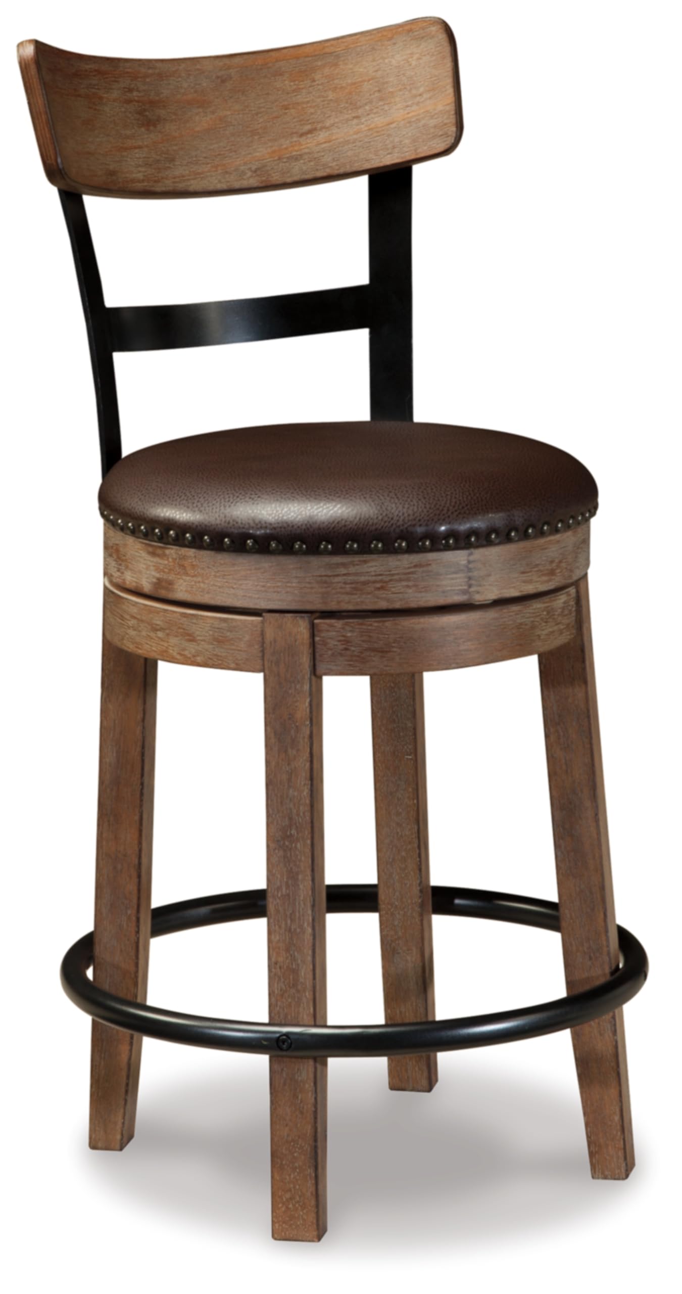 Signature Design by Ashley Pinnadel 24.25 Modern Farmhouse Swivel Counter Height Barstool, Light Brown