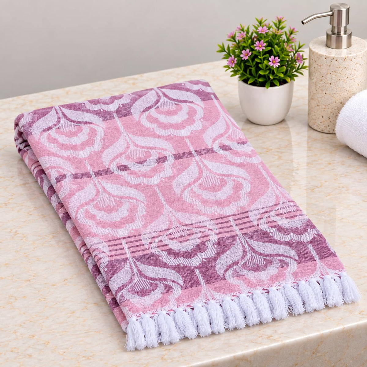 Seliro Jacquard Cotton Bath Towel Large Size For Men & Women (Blush Rose)