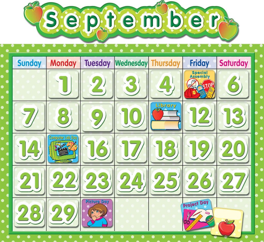Teacher Created Resources Polka Dot School Calendar Bulletin Board TCR4188 Paper Lime