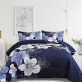 Menghomeus King Size Comforter Set Navy Blue Floral Bedding Comforter Sets - Soft Microfiber Bed Comforter Set For All Season, 3