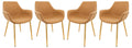 LeisureMod Charcoal Black Leather Dining Armchair Set of 4, Modern Kitchen Chairs with Gold Metal Legs