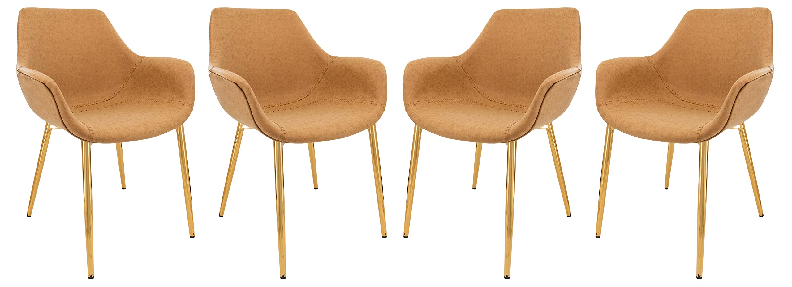 LeisureMod Charcoal Black Leather Dining Armchair Set of 4, Modern Kitchen Chairs with Gold Metal Legs