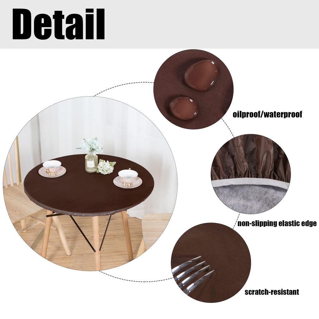 Lushvida Vinyl Fitted Table Cover Elastic Edged Plastic Table Cover… (Deep Coffee, Best For Up To 45'-56' Round)