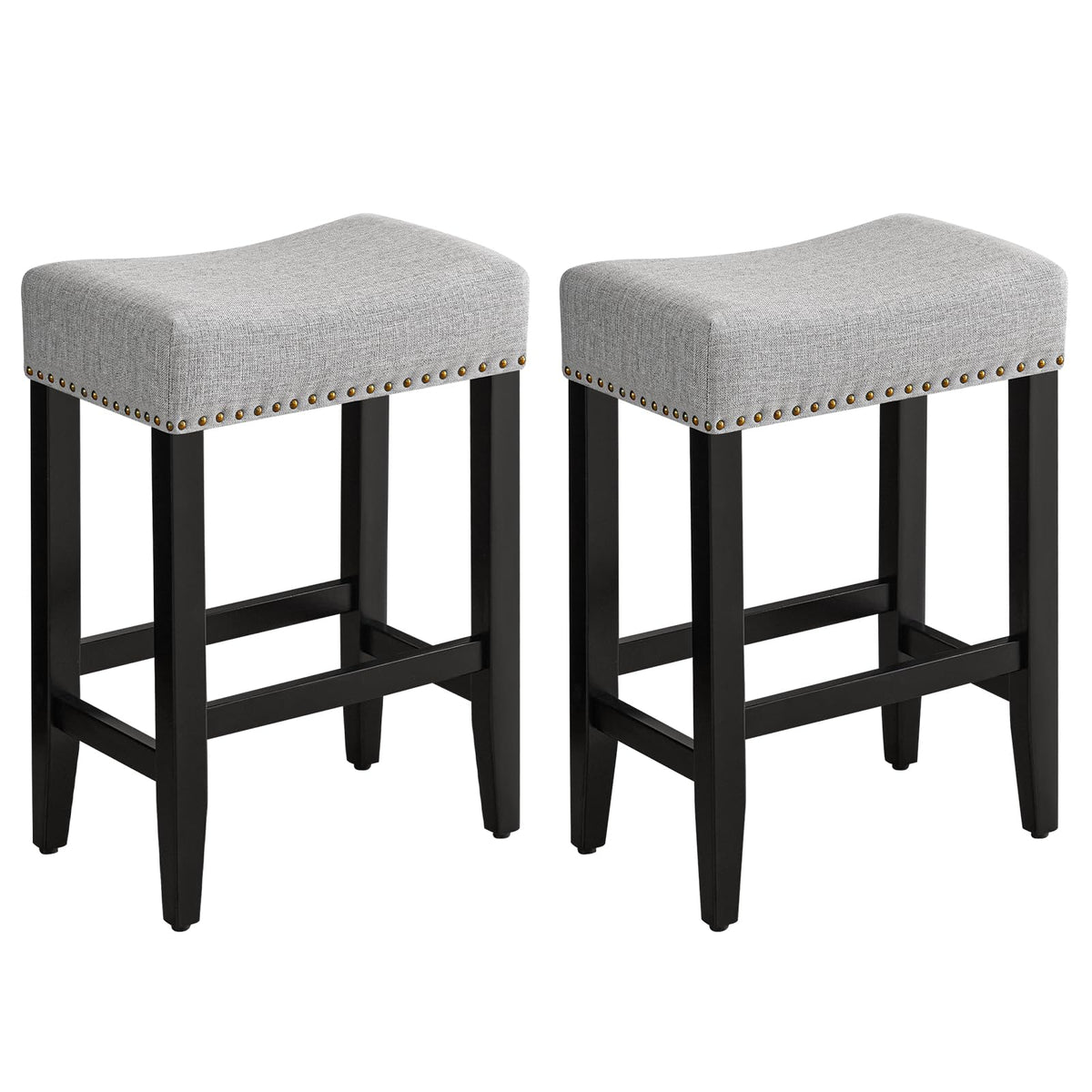 Furniliving Bar Stools Set of 2,25.7 inch Counter Height Bar Stools,Upholstered Kitchen Barstools with Solid Wooden Legs, Linen 