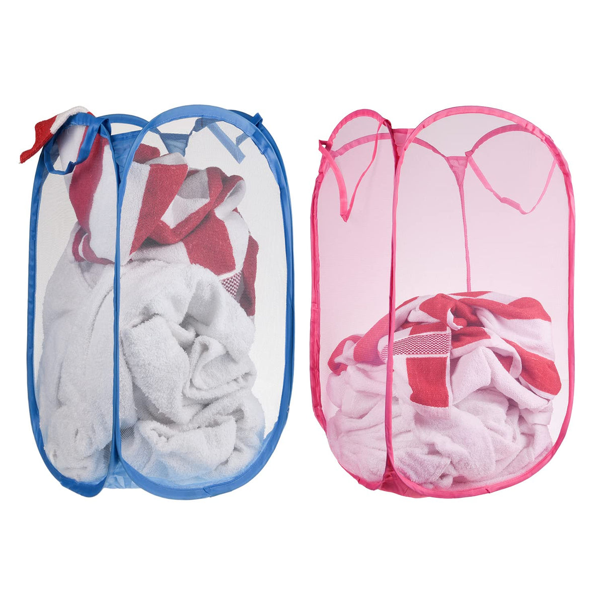 Kuber Industries Laundry Basket | Net Foldable Laundry | Nylon Storage Basket with Handle | Clothes Basket for Home | Hostel | T