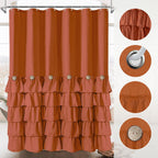 Seasonwood Orange Shower Curtain Burnt Orange Shower Curtain With Nature Buttons Ruffle Shower Curtains Farmhouse Shower Curtain
