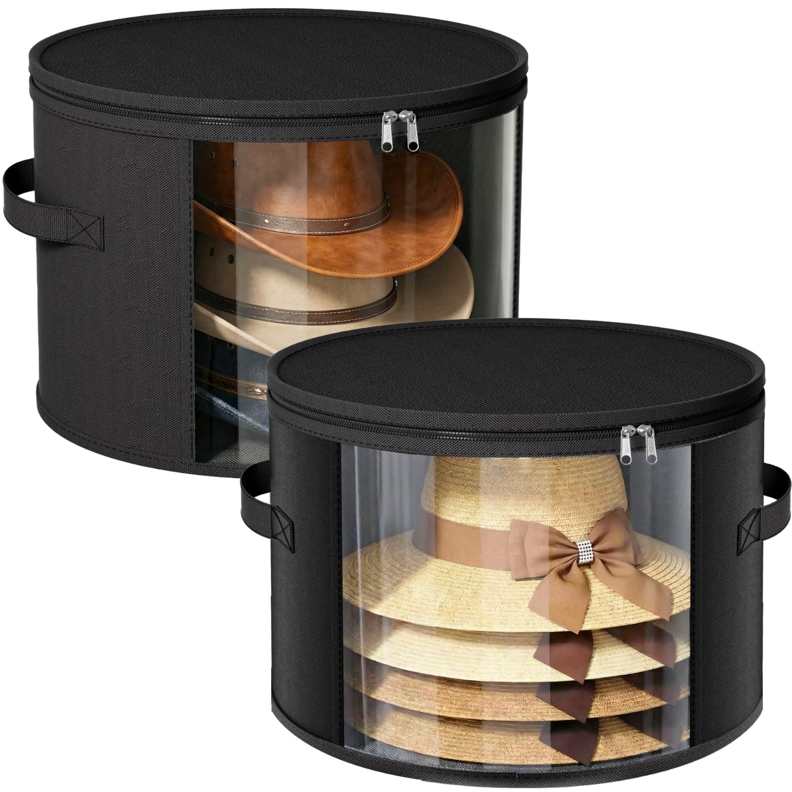 Ofiray-home 2 Pack Large Clear Hat Storage Boxes, Hold up to 7-9 Hats, Hat Organizer for Closet, Sturdy & Foldable, Hat Box with