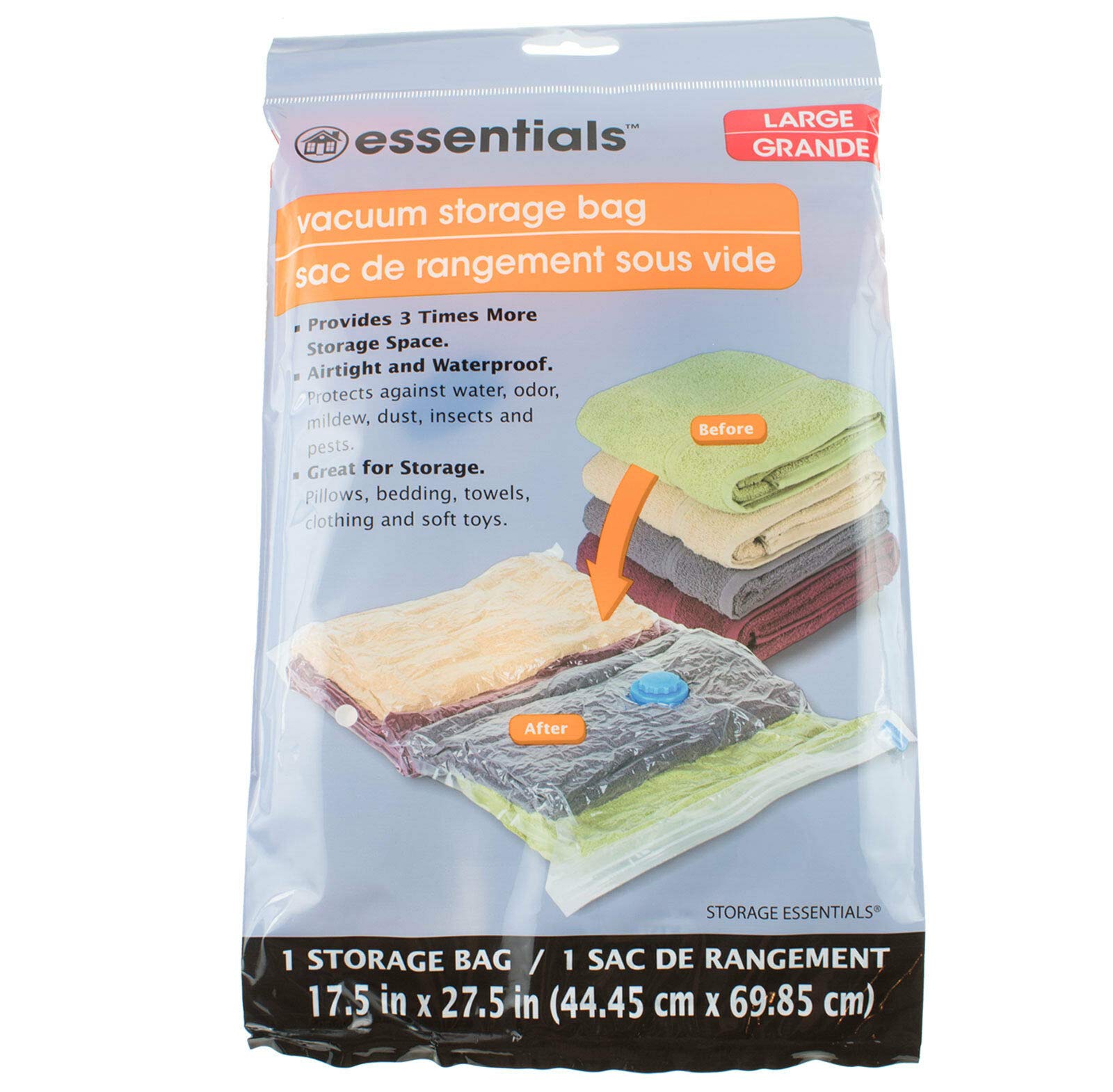 ESSENTIALS Large Vacuum Storage Bag Space Saver Clear 17.5 in x 27.5 in