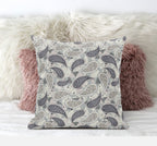 HomeRoots White Blue Red 18â€ Gray Cream Boho Paisley Zippered Suede Throw Pillow