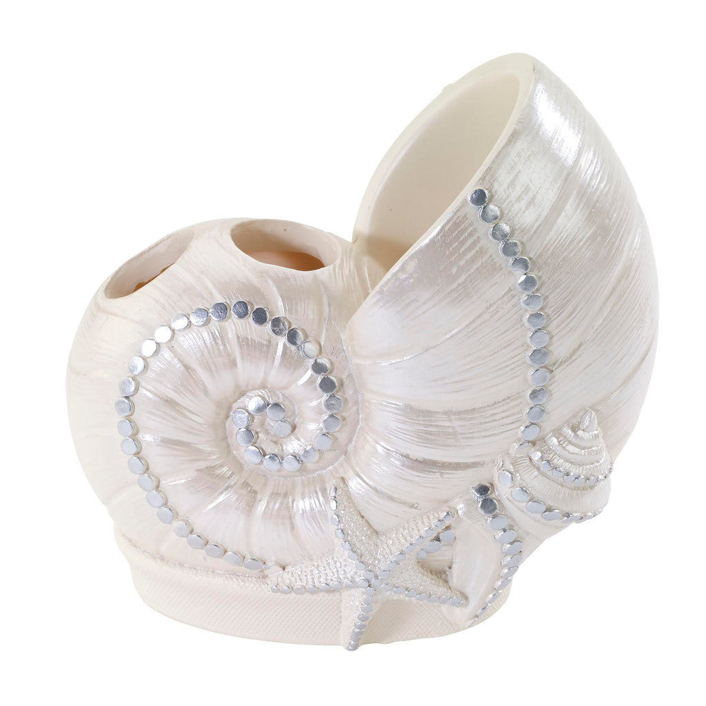 Avanti Linens - Toothbrush Holder, Seashell Inspired Bathroom Accessories, Guest Bathroom Essentials (Sequin Shell Collection)