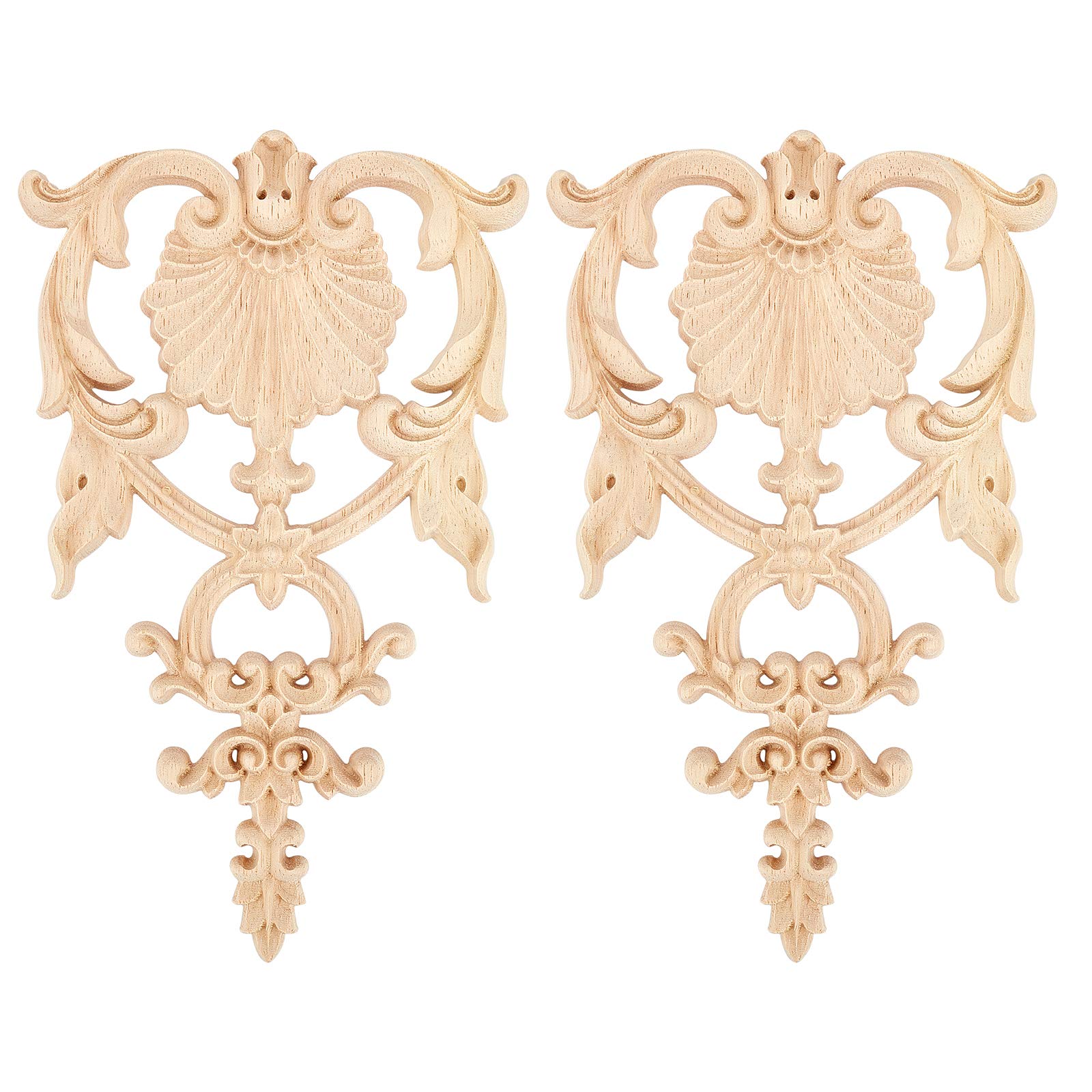 SUPERFINDINGS 2PCS Carved Wood Appliques Onlays Wooden Decal Corner Frame 7.5x4.6inch Unpainted Wooden Onlay Wood Carving Appliq