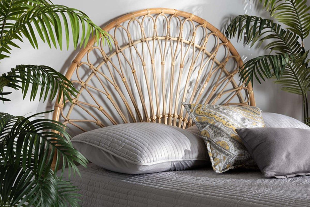 Baxton Studio Devereaux Modern Bohemian Natural Brown Rattan Queen Size Standalone Headboard
