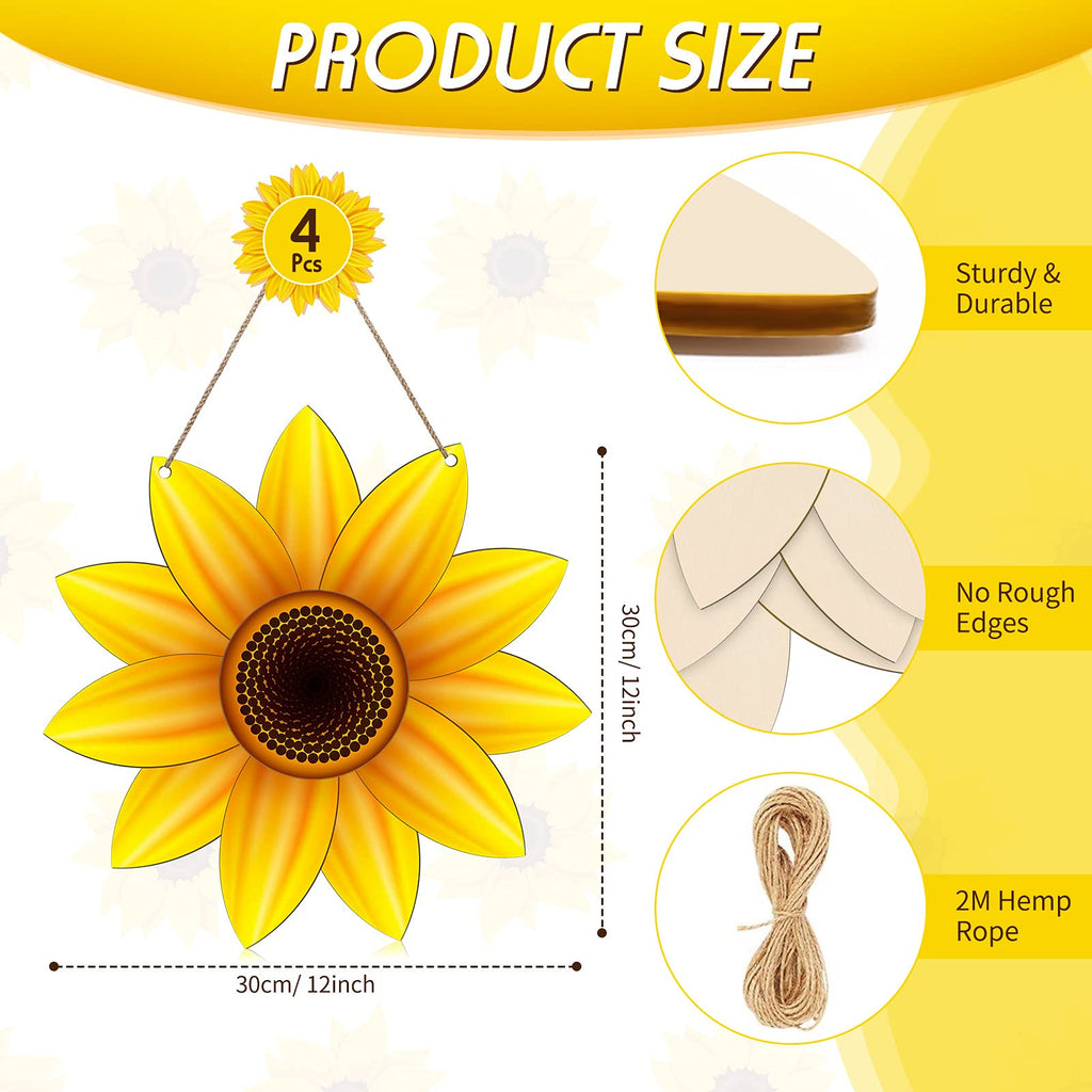 Unfinished Sunflower Wood Cutout Sunflower Sign Cutouts Sunflower Wood Door Hanger With 2.2 Yards Natural Rope For Diy Painting