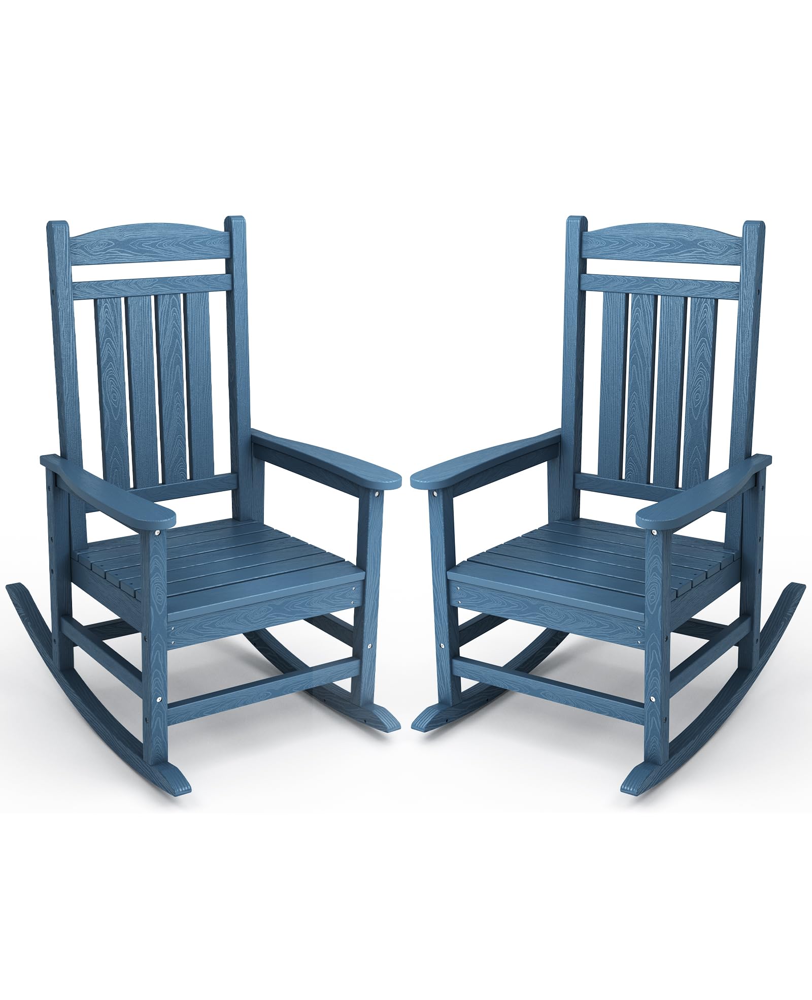 KINGYES HDPE Patio Rocking Chair Set of 2, Outdoor Rocking Chairs Porch Rocker for Adults, Navy