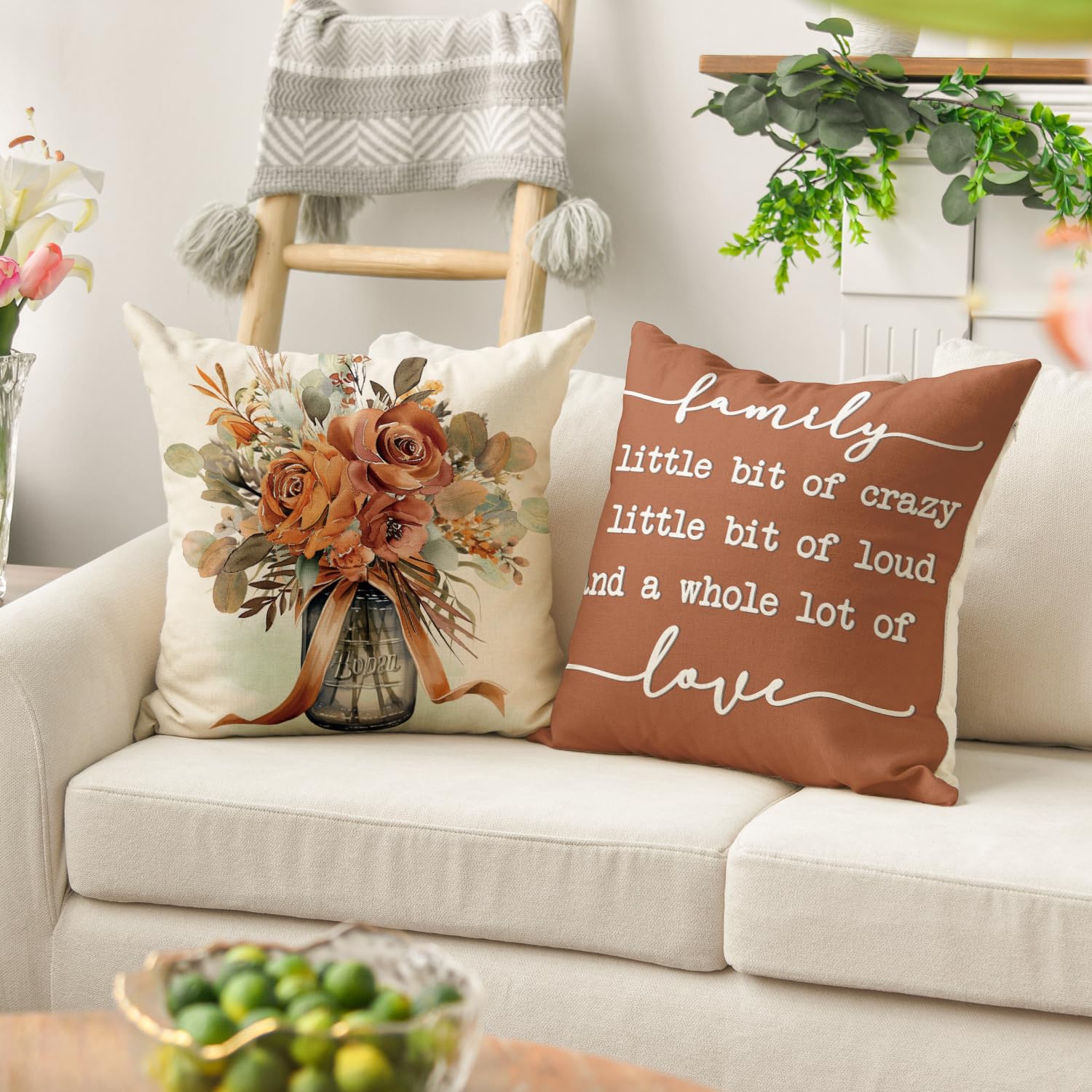 Avoin Colorlife Home Sweet Home Terracotta Sage Throw Pillow Covers, 20 X 20 Inch Seasonal Spring Fall Motto Cushion Case For So