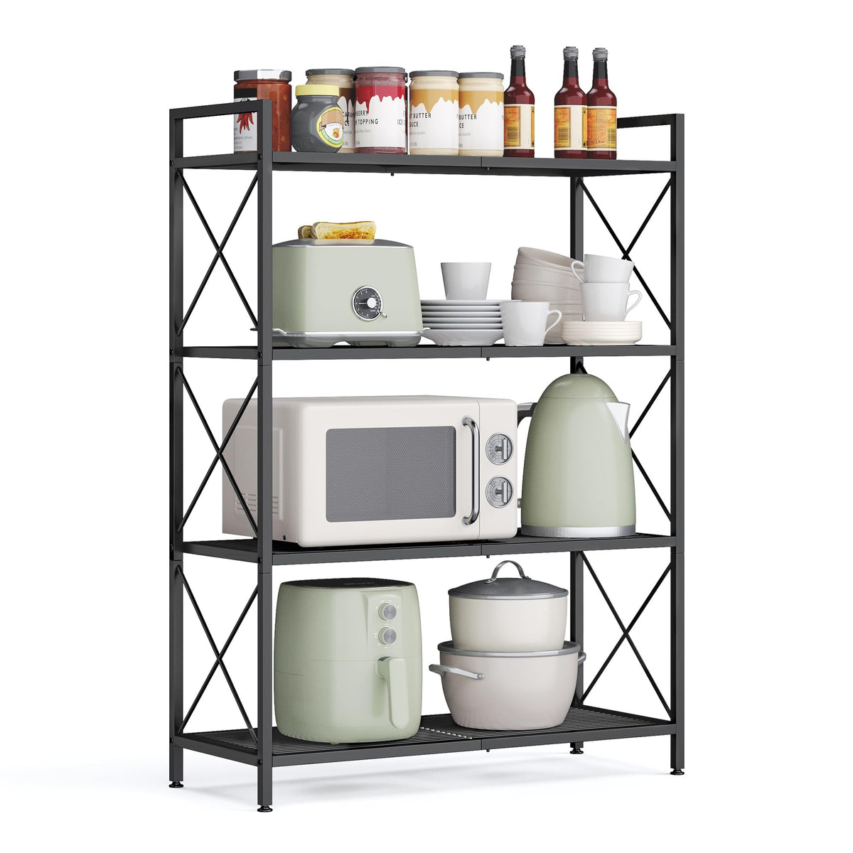 Songmics 4-Tier Metal Storage Rack, Shelving Unit With X Side Frames, Dense Mesh, 12.6 X 31.5 X 44.3 Inches, For Entryway, Kitchen, Living Room, Bathroom, Industrial Style, Ink Black Ubsc184B01