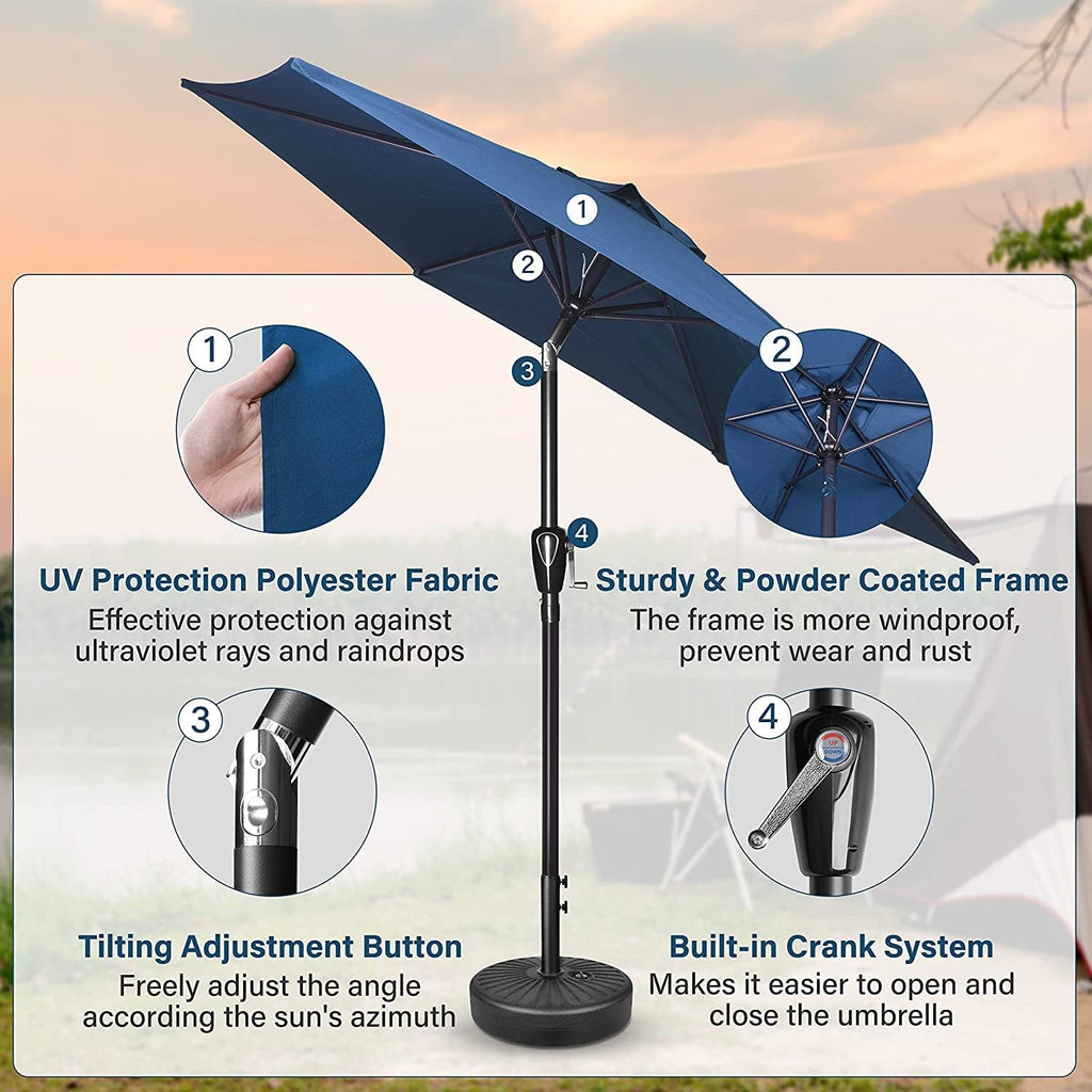 Simple Deluxe 9Ft Outdoor Patio Umbrella Table Market Umbrella With Push Button Tilt And Crank, 8 Sturdy Ribs, Uv Protection Waterproof For Garden, Lawn, Deck, Backyard, Pool, Blue