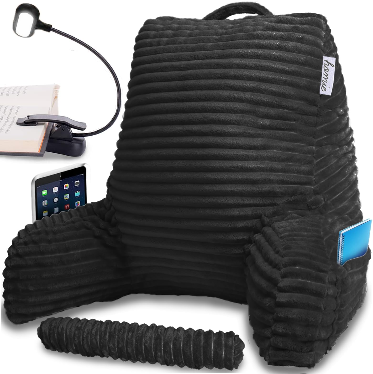 Homie Reading Pillow With Reading Light And Wrist Support, Has Arm Rests, And Back Support For Bed Rest, Lounging, Reading, Work