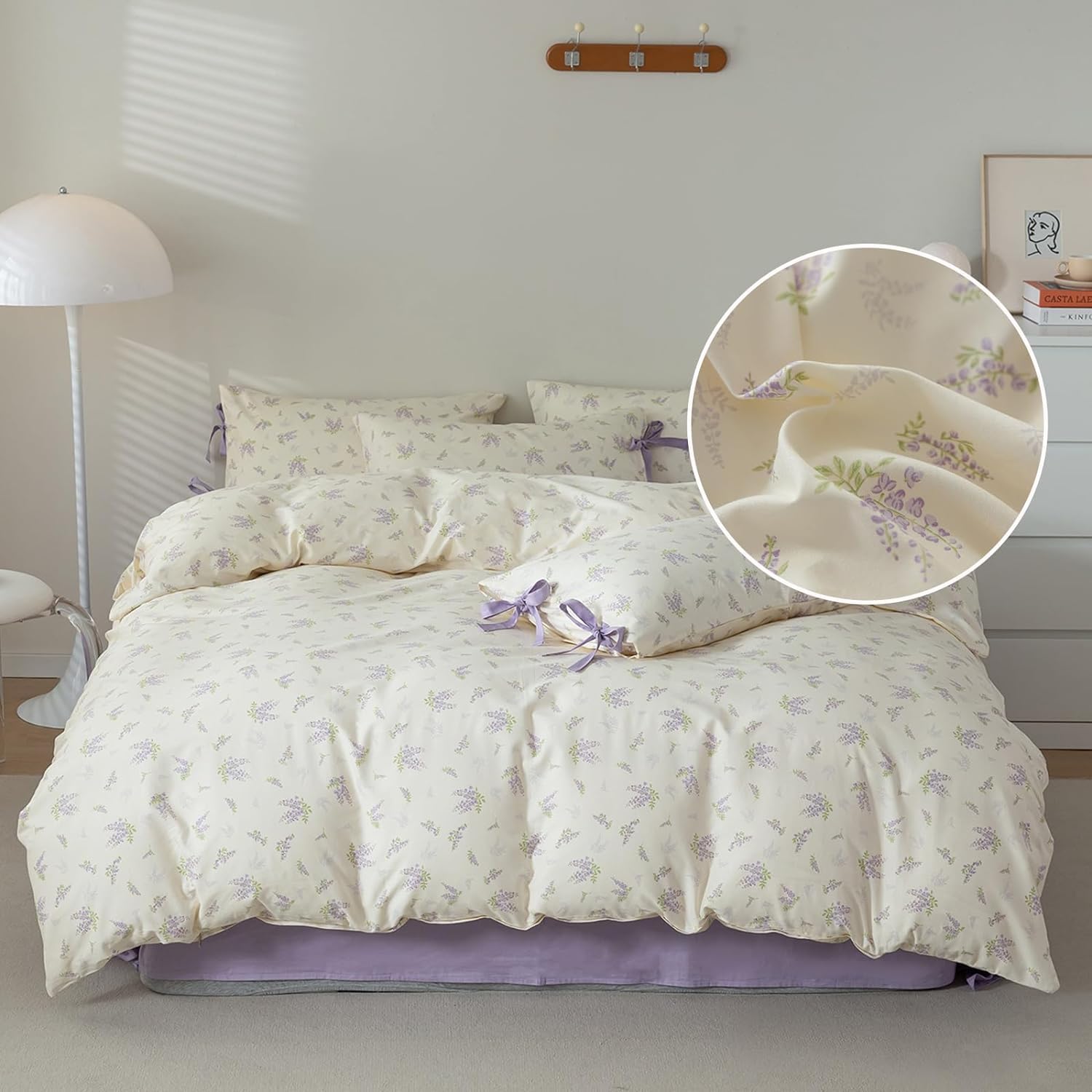 Cotton Duvet Cover King Chic Purple Floral Bedding Set Vintage Botanical Lavender Flower Duvet Cover Garden Style Lilac Floral C
