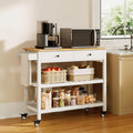Gizoon Kitchen Island Cart on Wheels with 40 Wood Tabletop, 2 Open Tiers Spacious Storage Shelves and Towel Rack, Rolling Util