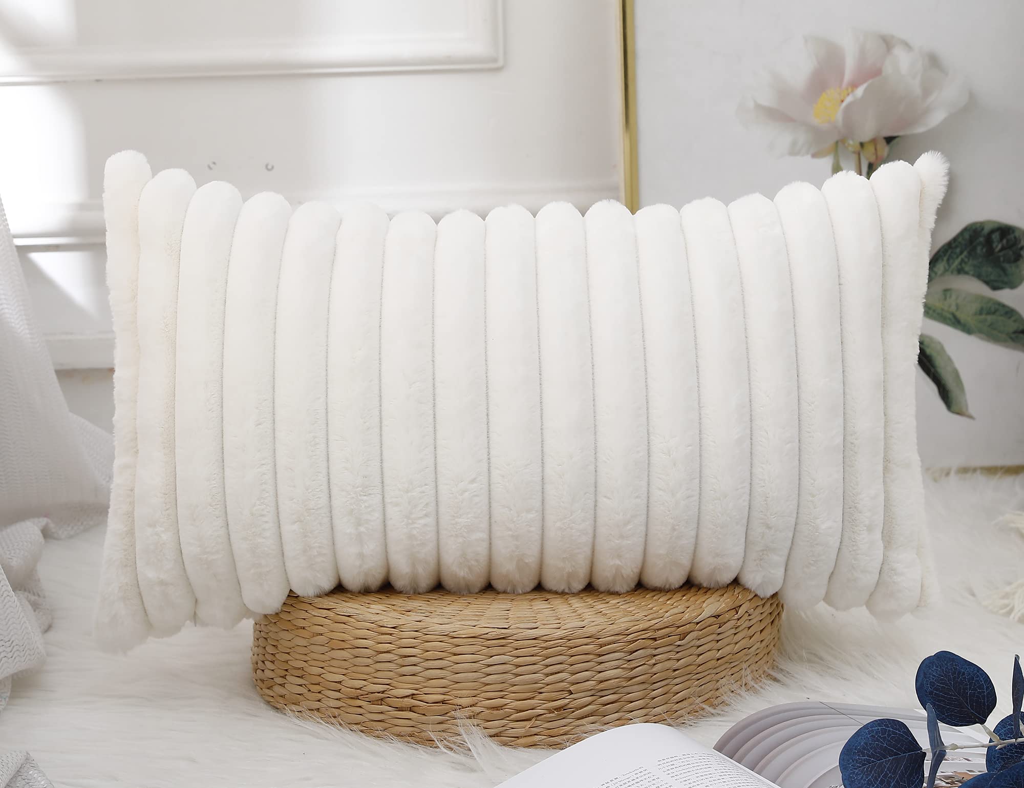 Panod Faux Fur Decorative Lumbar Throw Pillow Covers 16 X 26,Plush Long Boho Lumbar Pillow Covers Pillow Case Cushion Case For B