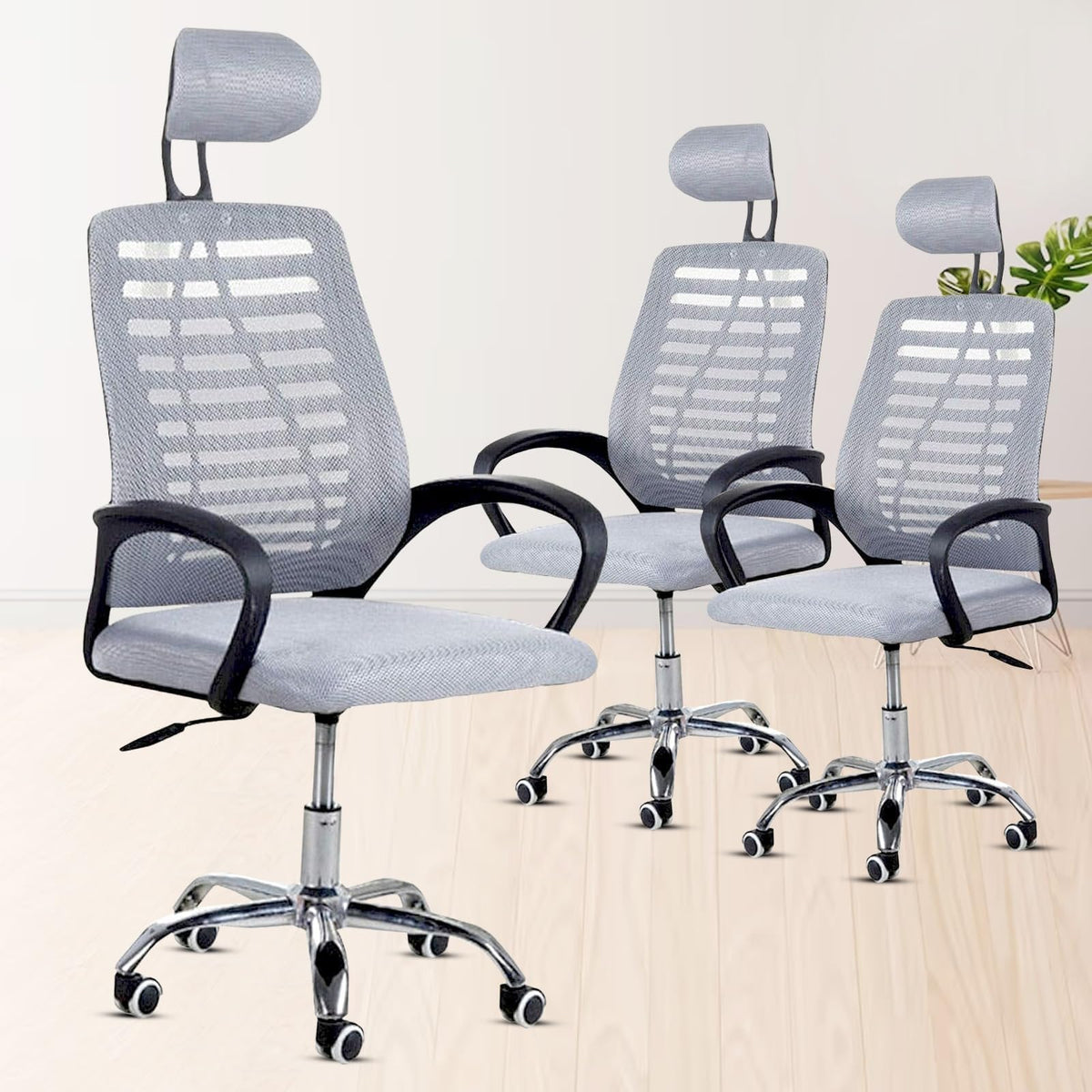 Casa Copenhagen (Pack Of 3 Mesh Office Desk Chair,Rocking Ergonomic Computer Chair Adjustable High With Headrest And Comfortable
