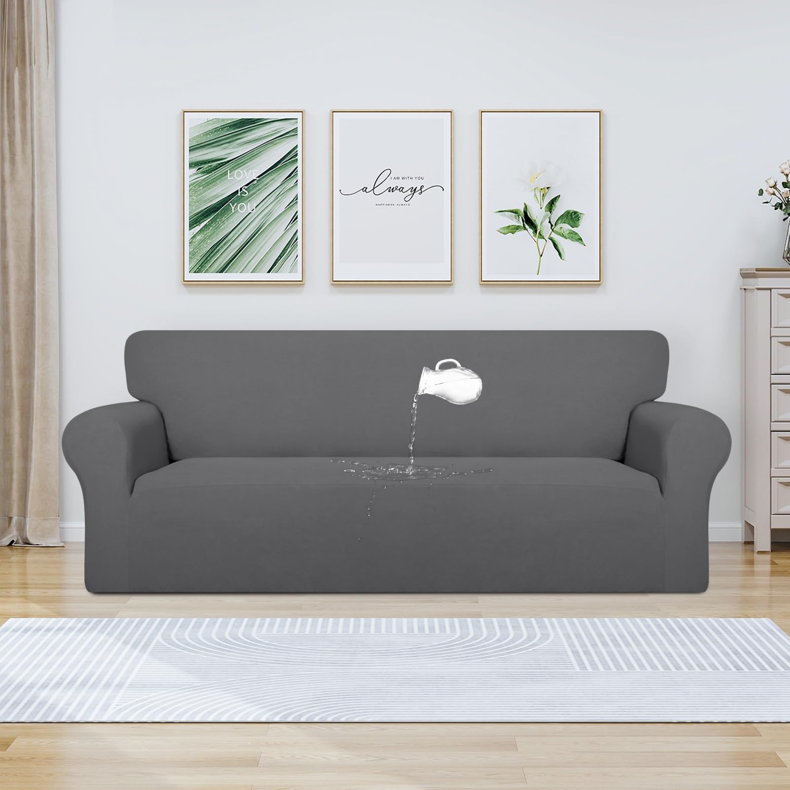 Purefit 100% Dual Waterproof Couch Cover Slipcovers For Couches And Sofas - Stretch Non Slip Fleece Sofa Covers Washable, Leakproof Furniture Protector For Kids, Pets, Dog (Oversized Sofa, Gray)