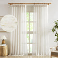 FMFUNCTEX Linen Sheer Pinch Pleated Curtains for Living Room, Linen Flax Beige 96 Inches Long Sheer Curtain Panels for Bedroom, 