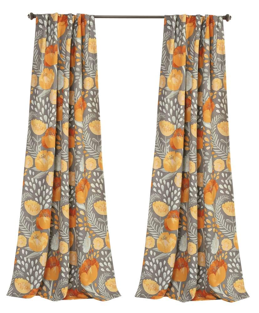 Lush Decor X 52    Yellow And Gray Poppy Garden Curtains Light Filtering Window Set For Living, Dining, Bedroom, 108 In L Panel