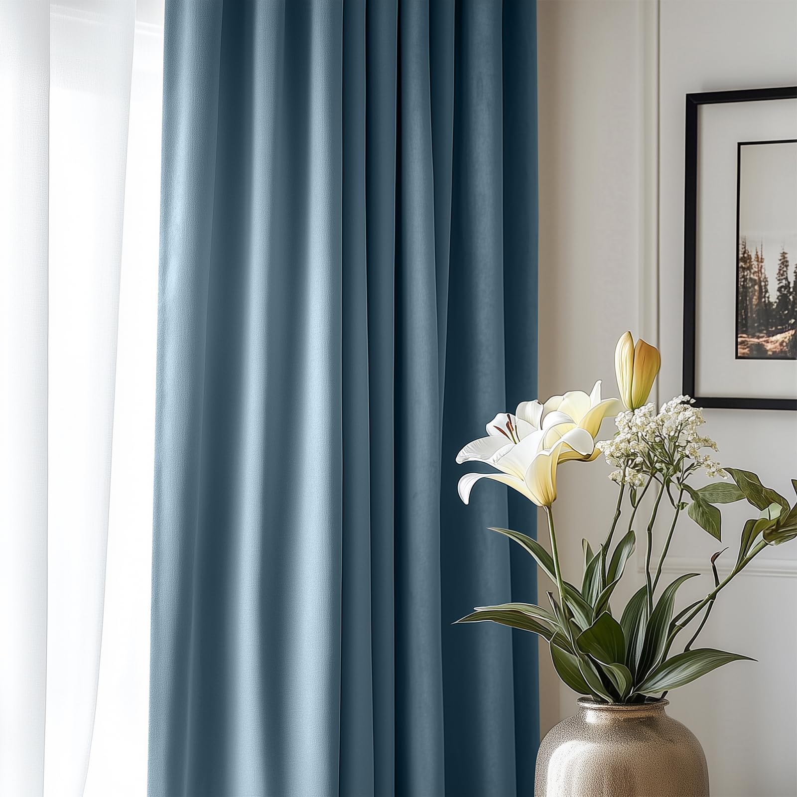 Lazzzy Blackout Velvet Curtains Blue Thermal Insulated Curtains 96 Inch Long Drapes For Bedroom Living Room Darkening Window Treatments Grommet Living Room Curtains Set Of 2 Panels Dark Slate
