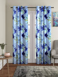 Home Sizzler 2 Pieces 3D Flower Eyelet Polyester Long Door Curtains  9 Feet, Blue
