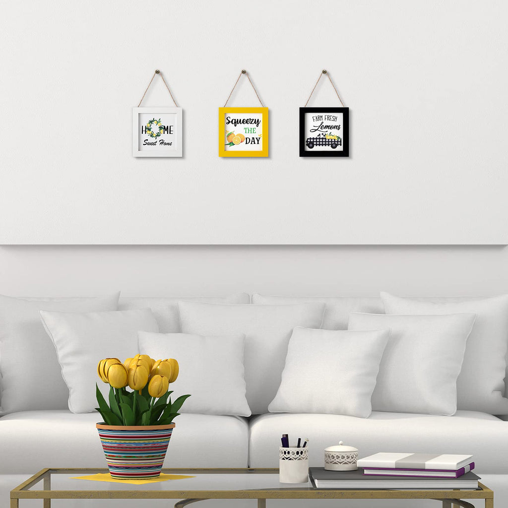 3 Pieces Lemon Framed Wood Sign Lemon Tiered Tray Signs Mini Wooden Sunflower Signs Wood Lemon Shelf Sitter Signs Bee Themed Hom