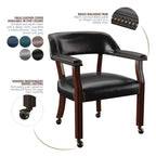 Steve Silver Co Tournament Arm w/Casters Dining Chair, Upholstered w/Nailhead Trim, for Living Room, Dining Room, Vegan Leather, 25" W x 25" D x 31" H, Black