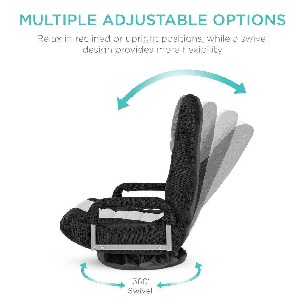 Best Choice Products Swivel Gaming Chair 360 Degree Multipurpose Floor Chair Rocker For Tv, Reading, Playing Video Games W/Lumbar Support, Armrest Handles, Adjustable Backrest - Black/White