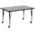 Flash Furniture Mobile 36W x 72L Rectangular Grey HP Laminate Activity Table - Height Adjustable Short Legs