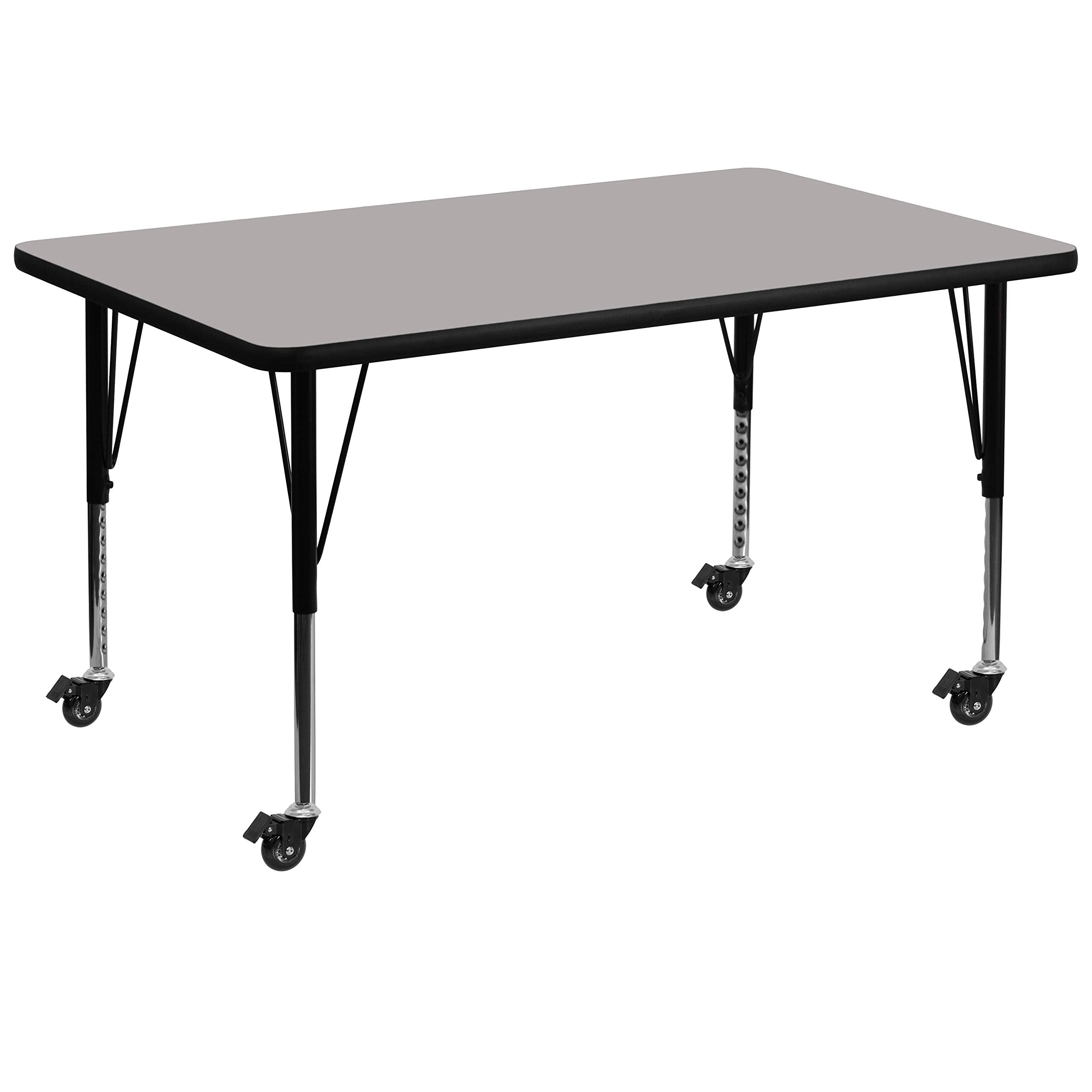 Flash Furniture Mobile 36W x 72L Rectangular Grey HP Laminate Activity Table - Height Adjustable Short Legs