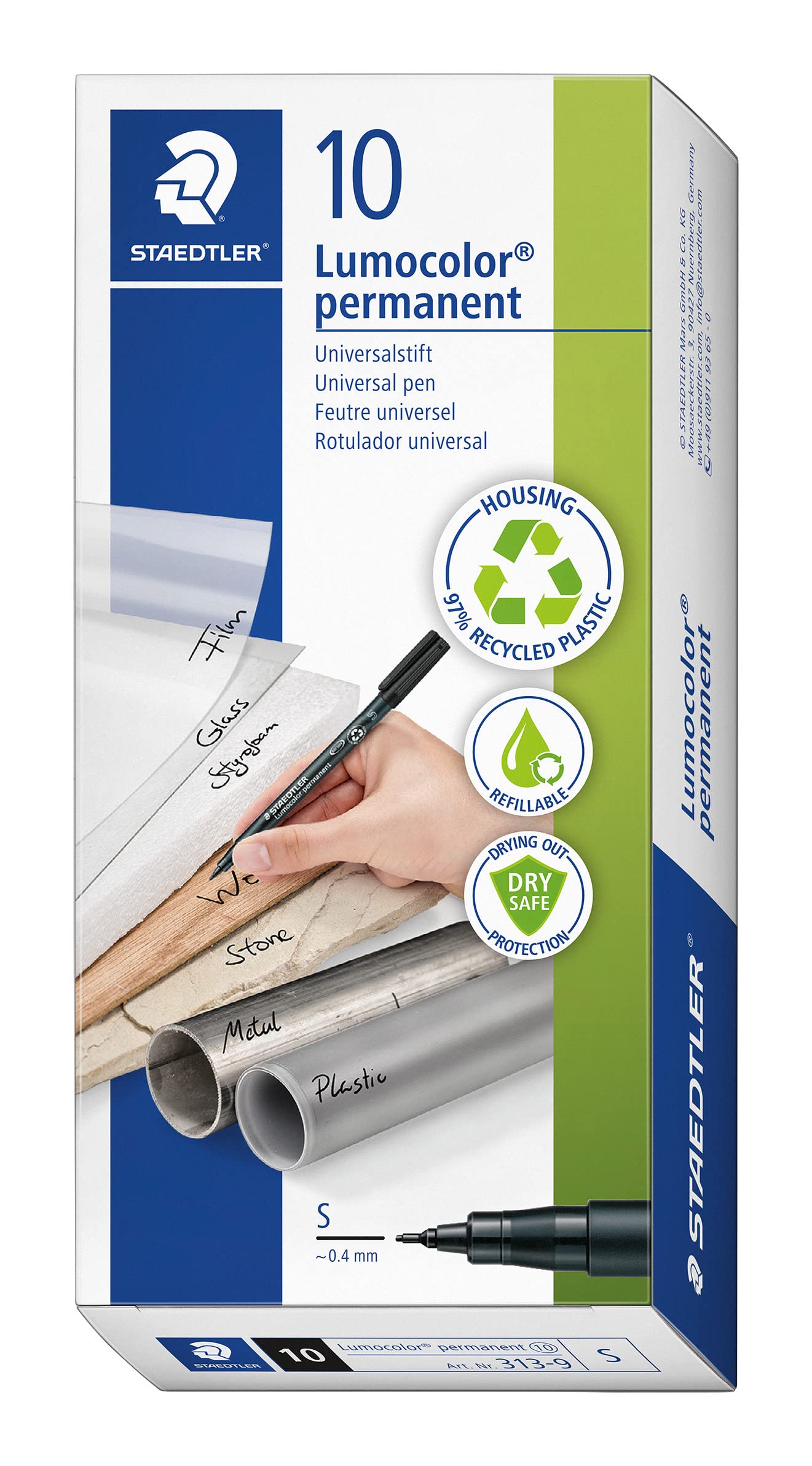 Staedtler Lumocolor Permanent Marker Pen, 0.4Mm, Refillable, Black 313-9