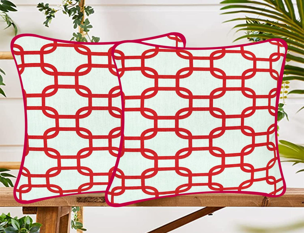Sajavat Home Cotton Printed Cushion Cover 22X22 Inches Cherry Red & White (Pack Of 2)