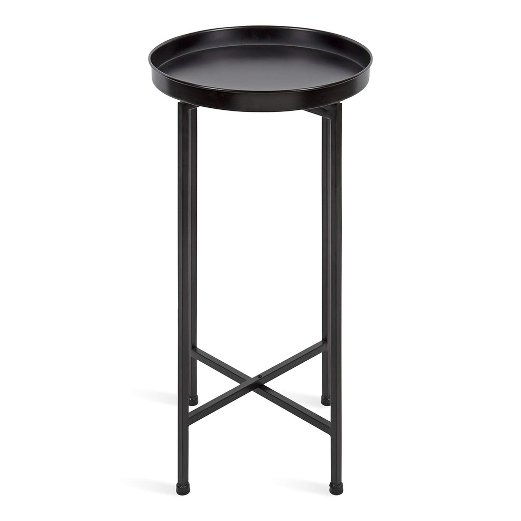 Kate And Laurel Celia Round Metal Foldable Accent Table With Tray Top, Black