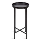 Kate And Laurel Celia Round Metal Foldable Accent Table With Tray Top, Black