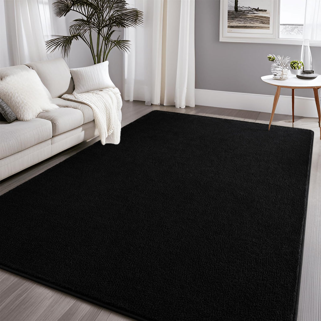 Larhom Large Modern Area Rugs for Bedroom Living Room, 5x7 Feet Black Rug, Thickened Memory-Foam Indoor Carpets, Minimalist Rug 