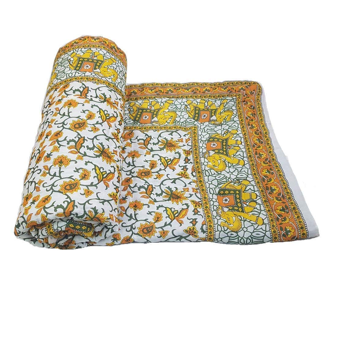 Svt Traditional Famous Jaipuri Beautiful Floral Print In Multi Green Mughal Print Jaipuri Rajai/Razai/Quilt King Size/King Size 