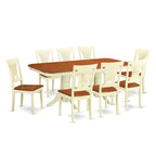 East West Furniture NAPL9-WHI-W 9 Piece Dining Table Set Includes a Rectangle Dining Room Table with Butterfly Leaf and 8 Wooden Seat Chairs, 40x78 Inch, Buttermilk & Cherry