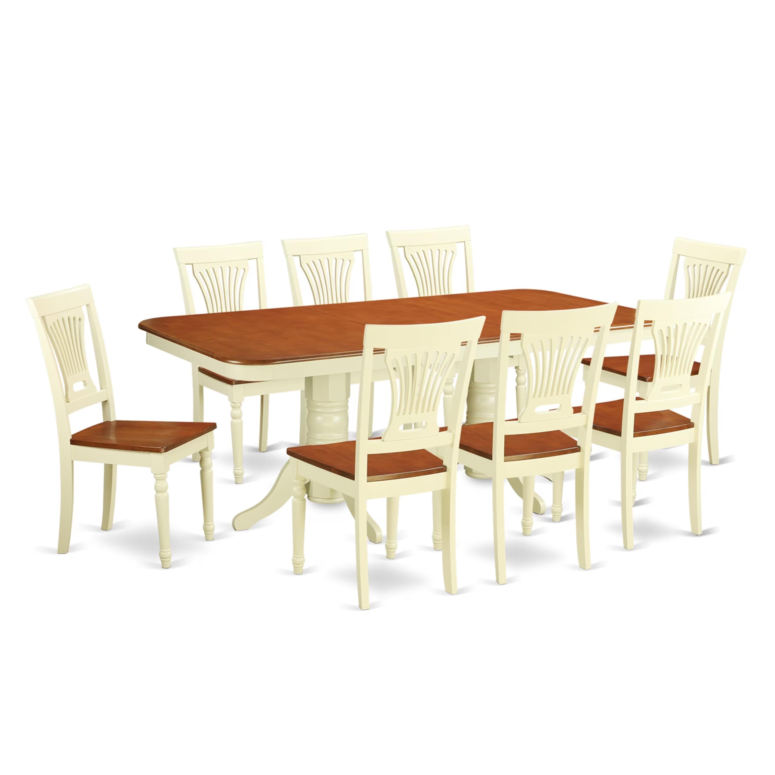 East West Furniture NAPL9-WHI-W 9 Piece Dining Table Set Includes a Rectangle Dining Room Table with Butterfly Leaf and 8 Wooden Seat Chairs, 40x78 Inch, Buttermilk & Cherry