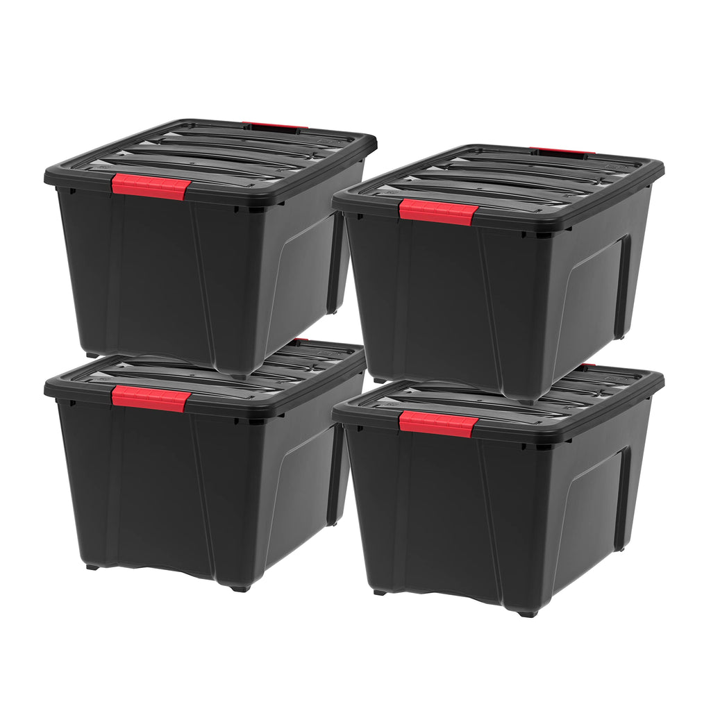IRIS USA 54 Qt Stackable Plastic Storage Bins with Lids, 4 Pack - BPA-Free, Made in USA - Garage Organizing Solution, Latches, D